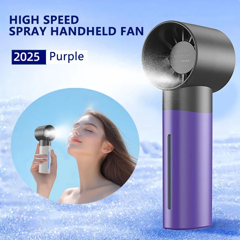 (roxo) Ventilador Portátil De Mão Com Névoa, 5 Velocidades Ajustáveis, Recarregável Via Usb