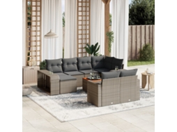 Vidaxl 11 Pcs Conjunto Sofás De Jardim C/ Almofadões Vime Pe Cinzento