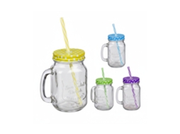 Copos Relaxdays Com Tampa E Palhinha, Conjunto De 4 Copos De Verão, 500 Ml, Copos Retro Coloridos Com Pega