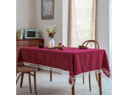 Lurelia Toalha De Mesa Quadrada Algodão Linho Vermelho 140140 Cm Impermeável Lavável Antiderrapante Borlas