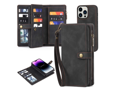 Capa Amovível Pega Para Iphone 15 Pro Max Megshi Pele Sintética Preto