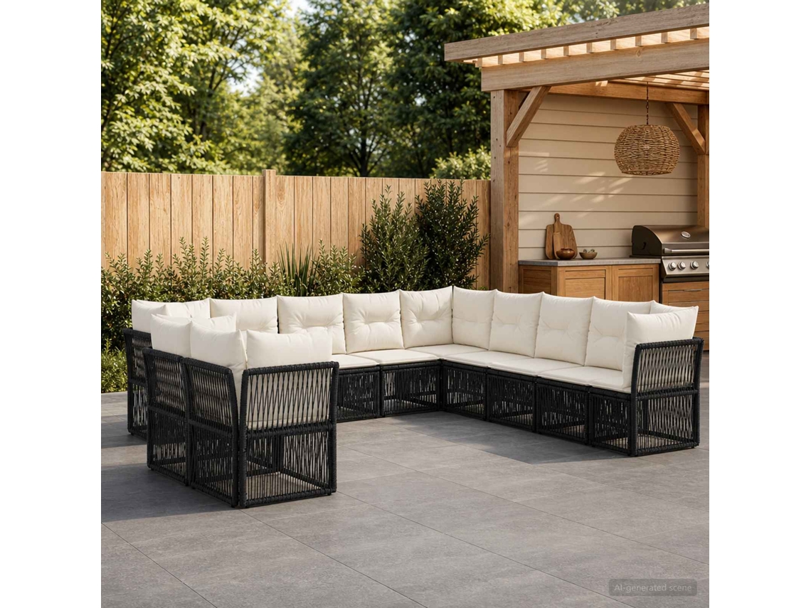 Vidaxl Conjunto De Sofá De Jardim 11 Unid. Preto Vime Pe