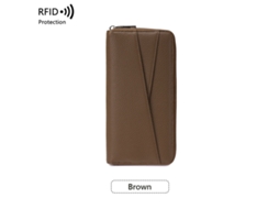 Porta-cartões Carteira Eifson Rfid Comprido Couro Pu Zíper Organizador Grande Capacidade Castanho