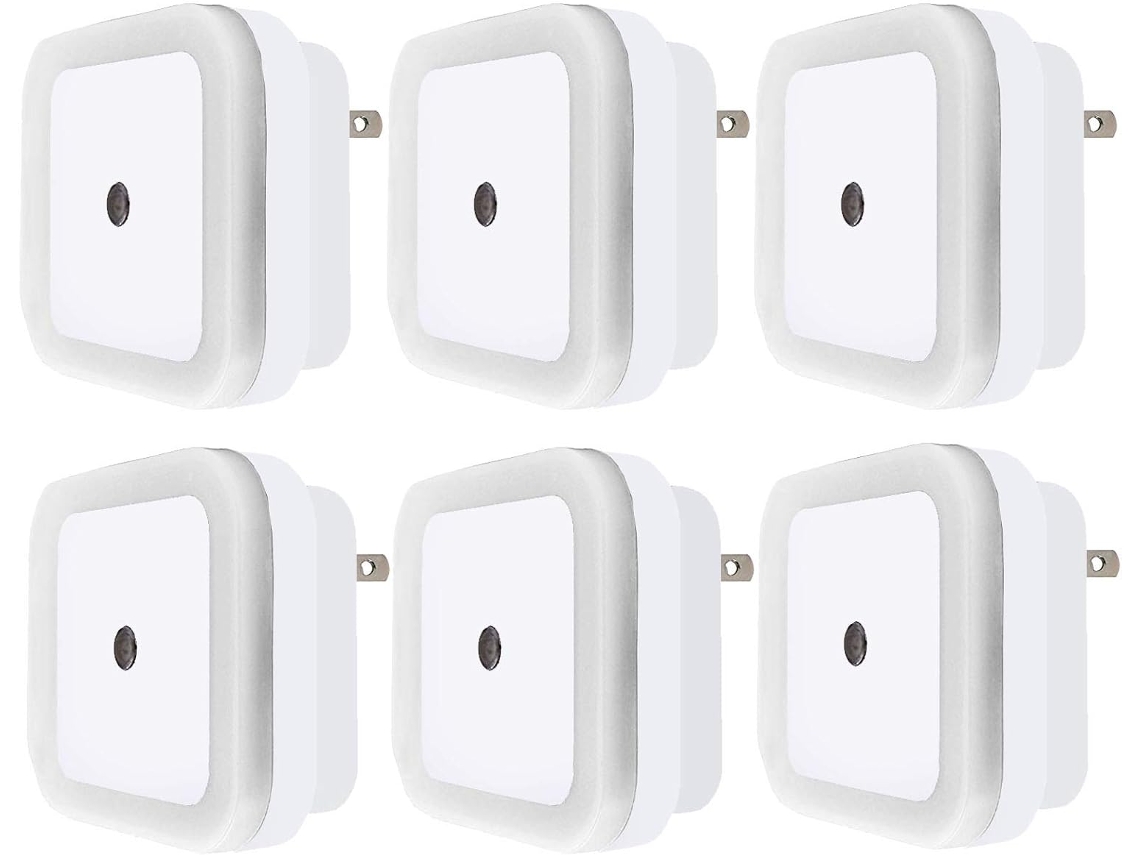 Conjunto de 6 Luzes Noturnas com Plugue, Luzes Noturnas de Led com Sensor Crepuscular Automático para Crianças e Adultos, Brancas BRILVIBERA