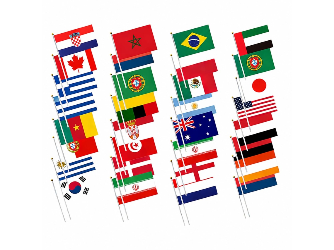 Pacote com 48 Bandeirinhas de Mão de Países Variados, Ideal para Festas, Bares, Clubes, Eventos Esportivos, Festivais e Decoração de Jardim