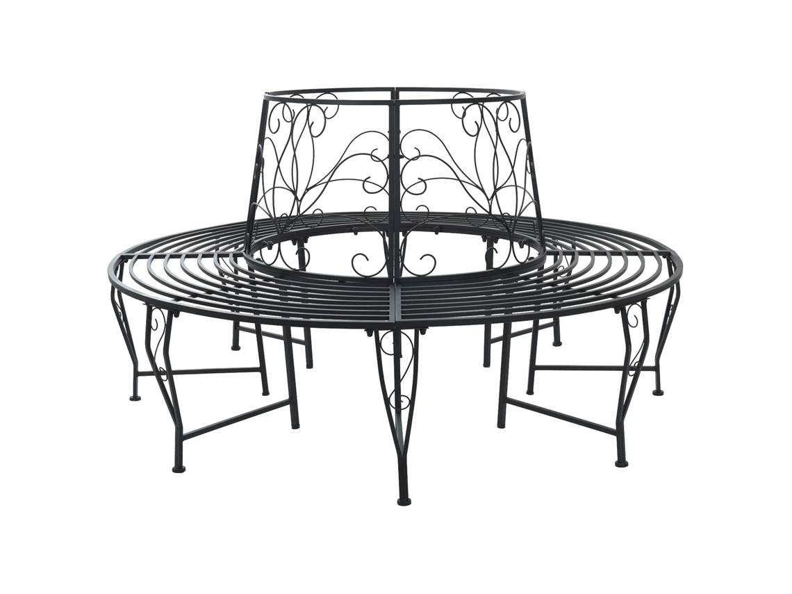 Vidaxl Banco De Árvore 8-número De Lugares Ø 160 X 89 Cm Aço Preto