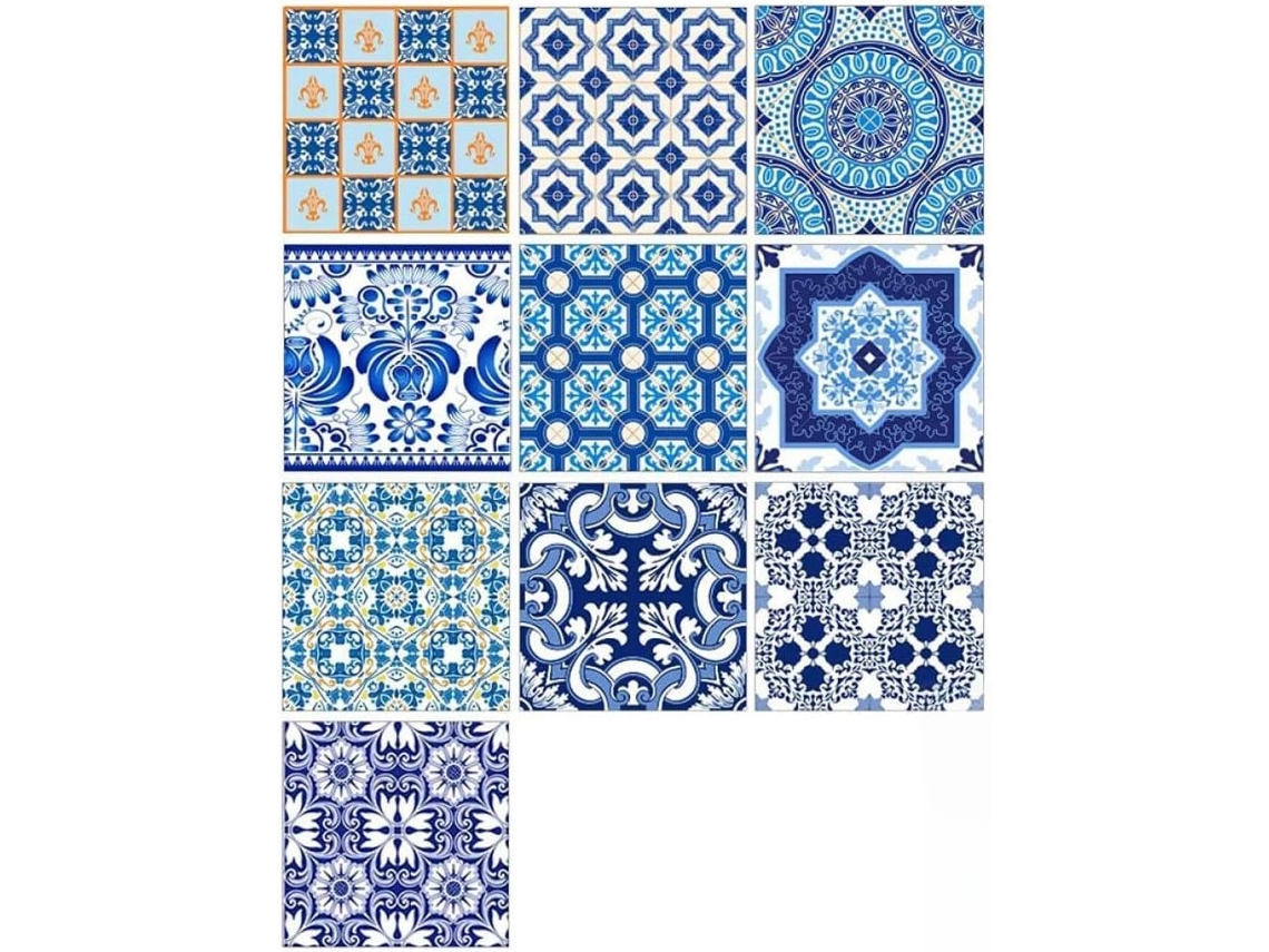 De 10 Adesivos De Parede Em Pvc, 10x10 Cm, Estilo Porcelana, Azul E Branco, Impermeáveis E Antiderrapantes, Para Gokoco