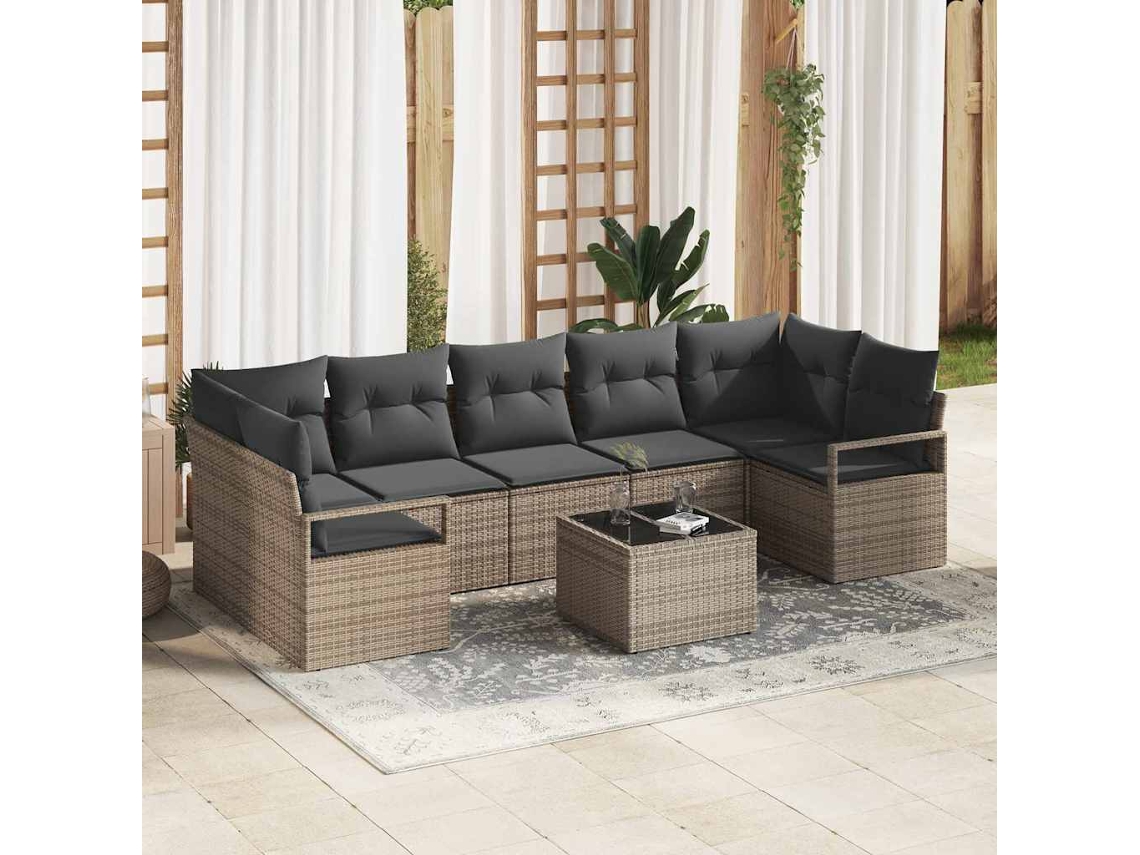 Vidaxl Conjunto De Sofá De Jardim 8 Unid. 7-número De Lugares Cinzeto