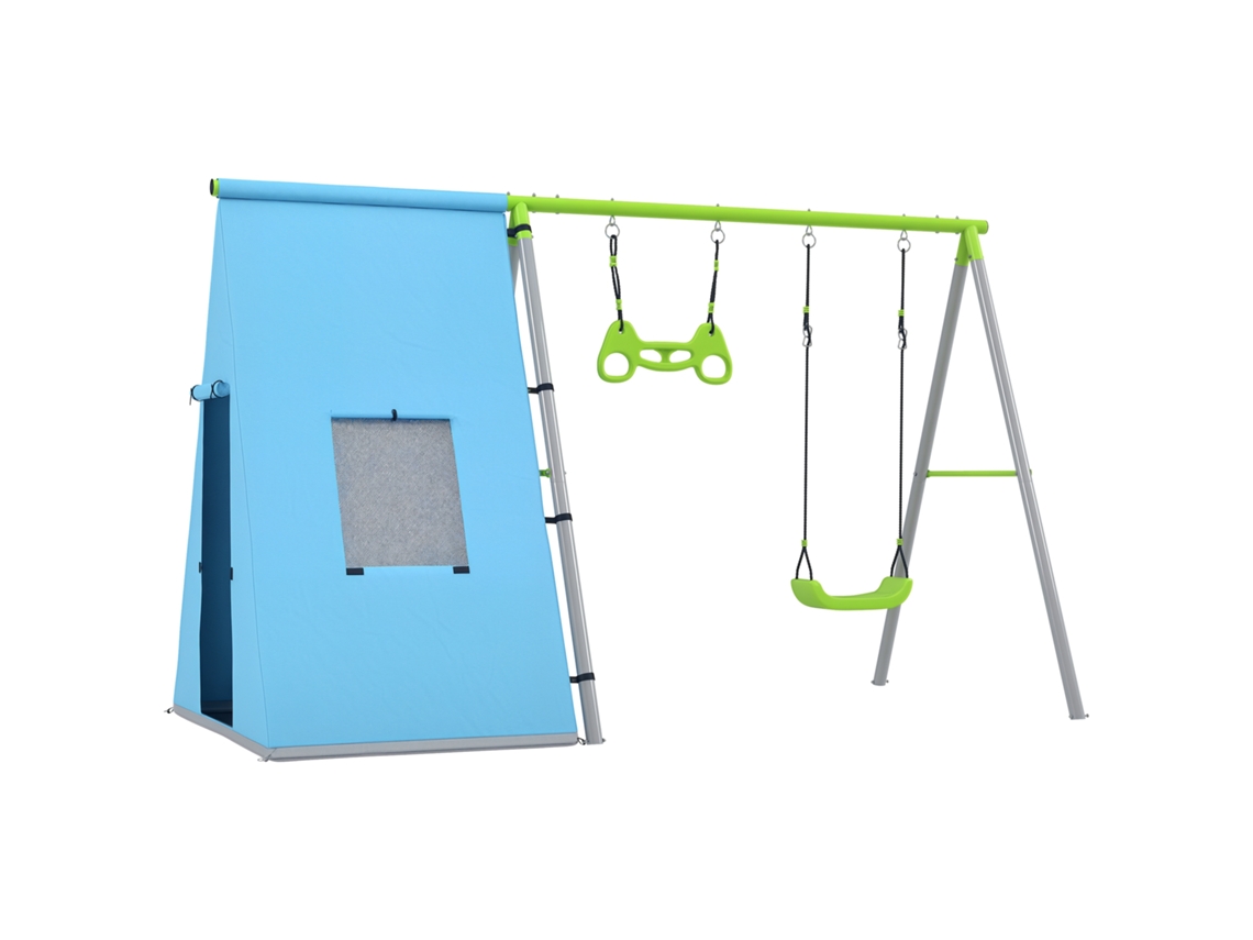 Balanço em 3 1, Tenda de Brincadeira, Argolas de Ginástica, Metal, Plástico, Verde S/MARCA