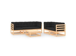 Vidaxl 6 Pcs Conjunto Lounge De Jardim C/ Almofadões Pinho Maciço