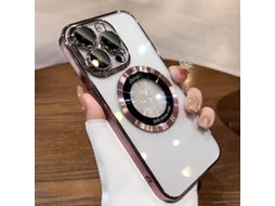 Capa Para Iphone 17 Pro Em Ouro Rosa Com Lupa Eletrodepositada E Protetor De Lente Magnético.