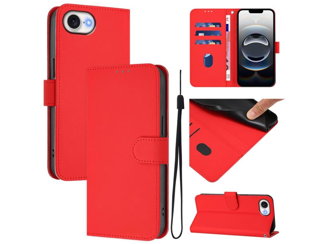 Capa De Couro Sintético Para Iphone 17e - Toque Suave - Cor Sólida - Com Cordão
