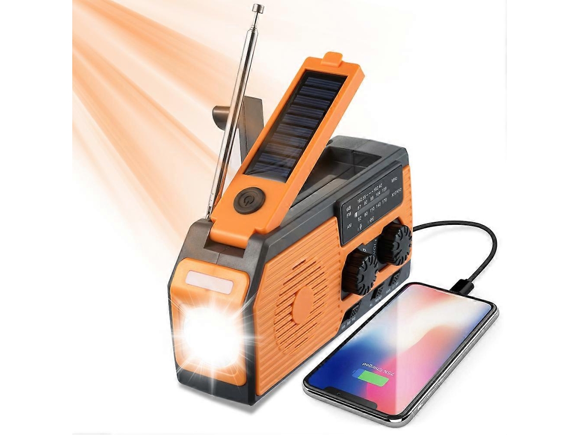 Gerador De Emergência Solar De Dínamo Com Manivela, 5000 Mah, Carregador De Celular, Lanterna, Rádio Meteorológico Am/fm/wb Noaa Olysi Shop