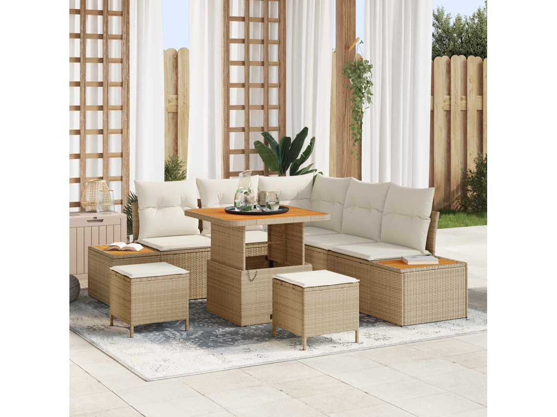 Vidaxl Conjunto De Sofá De Jardim Com Almofada 8 Pcs Bege E Creme