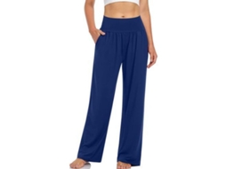 2026 pantalones de Yoga Casual Anchos Altos Con Bolsillos Deportivos para Mujer S Azul Real