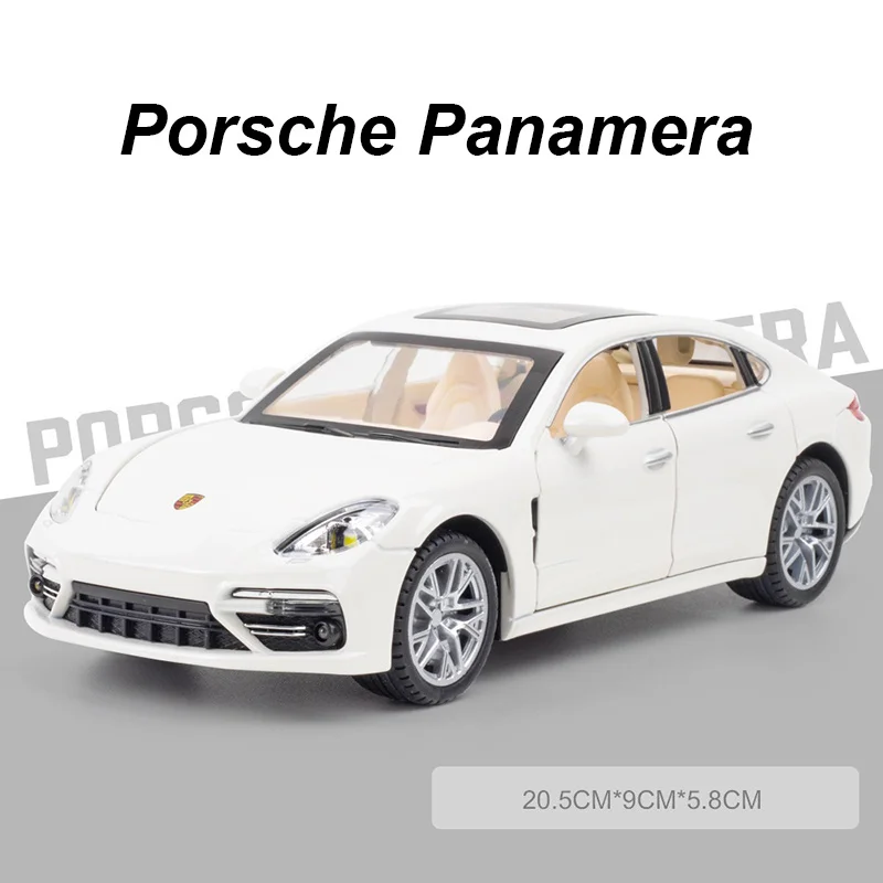 (branco) Miniatura De Carro Porsche Panamera Em Escala 1:24, Fundida Em Metal, Com Efeitos Sonoros E Luminosos.