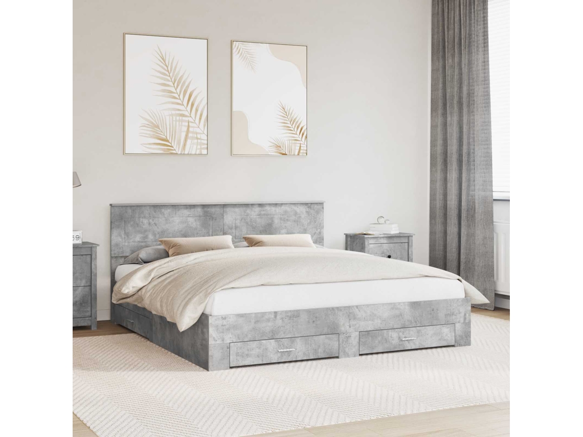 Vidaxl Estrutura Da Cama Cinzento 200 X 200 Cm Derivados De Madeira