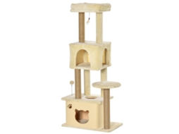 Árvore Arranhador Centro De Atividades Com Plataformas Cavernas De Felpa Suave Postes Para De Juta Bola Brinquedo Suspenso 60x34x136cm Bege