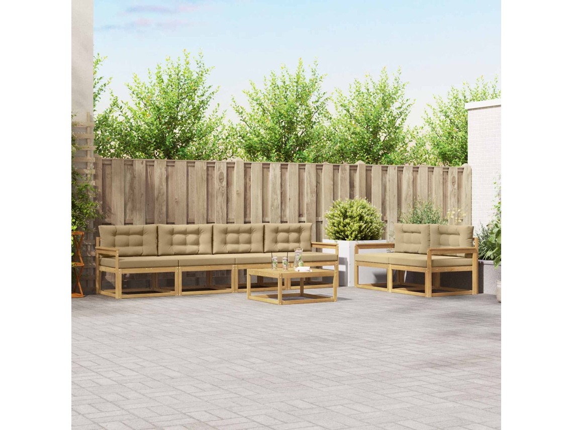 Vidaxl Conjunto De Sofás Para Exterior 6 Unid. Branco E Bege
