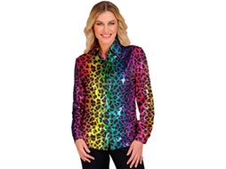 Camisa fashion estampada multicolorida ou fantasia com lantejoulas para mulher
