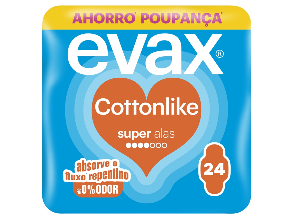 Pensos Higiénicos Cottonlike Super com Abas Evax