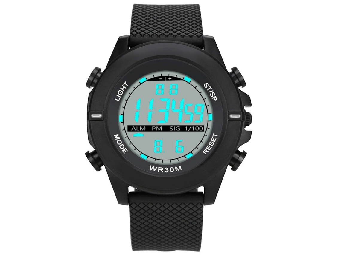 Relógio esportivo eletrônico com pulseira de silicone, mostrador redondo e luzes de LED (branco)