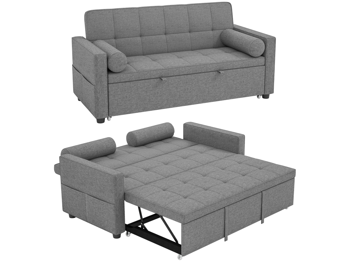 Sofá cama de 2 Lugares, Sofá cama 3 em 1 Sofá com Cama Cama cama, Encosto Duplo Ajustável, 2 Almofadas 80,5x137,5x84cm Cinza Ge