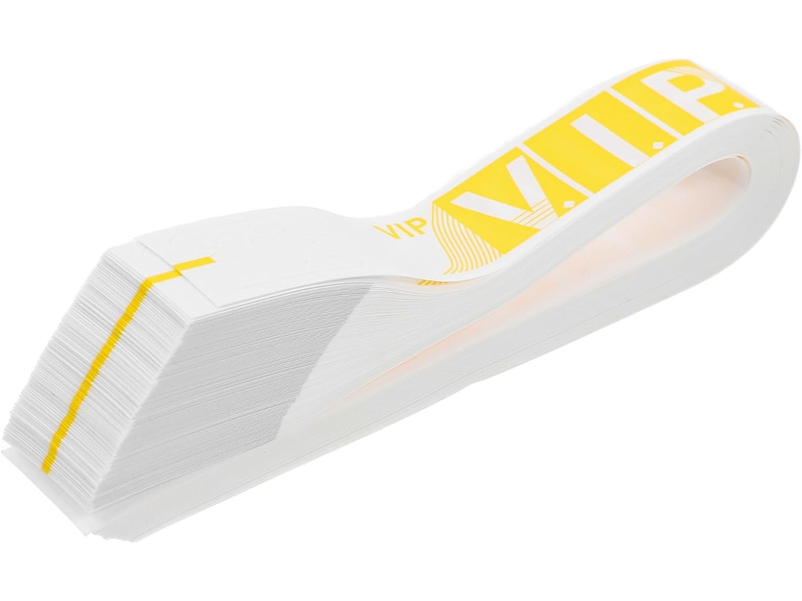 Pacote com 100 pulseiras de papel sintético para eventos e feiras.