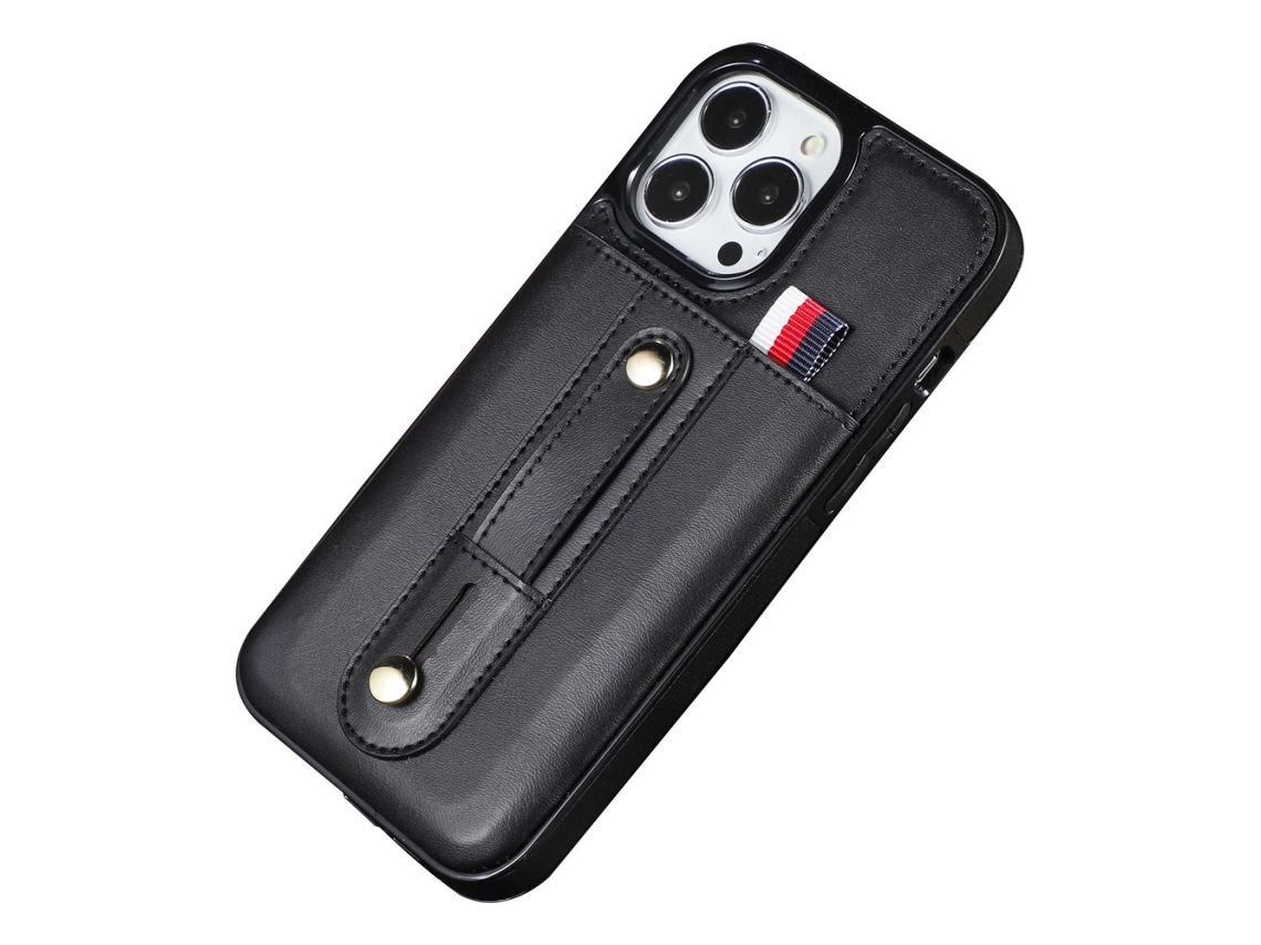 Suporte Casa Pega Inch Para Iphone 13 Pro Max Pele Sintética Com Porta-cartões Preto