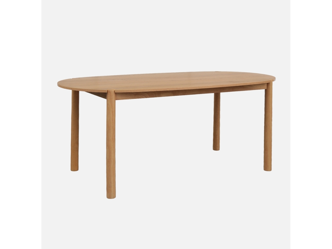 Mesa De Jantar Oval De Madeira De Seringueira 6 Lugares, Natural