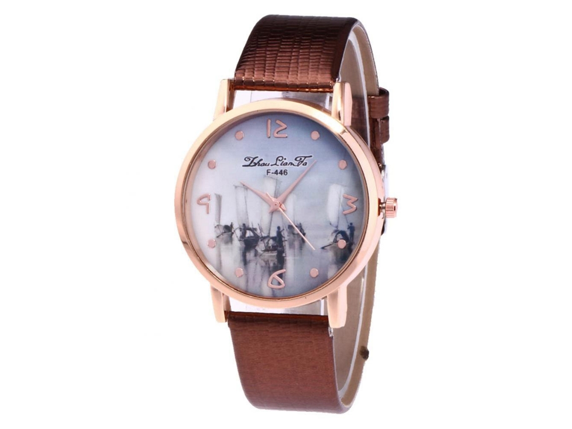 Reloj De Pulsera De Aleación Redondo De Cuarzo Zhoulianfa F-446 Moda (café)