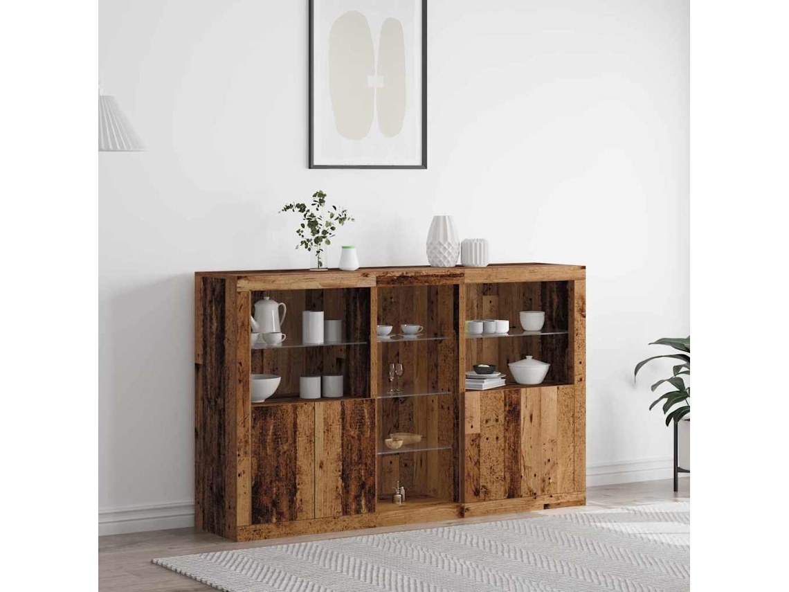 Vidaxl Aparador Led Madeira Antiga 162 X 37 X 100 Cm