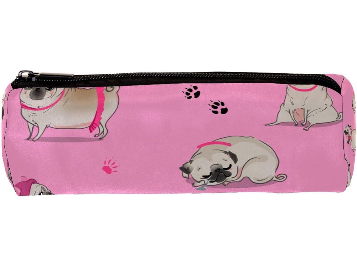 Estojo Lápis Com Estampa de Pata de Cachorro, Rosa