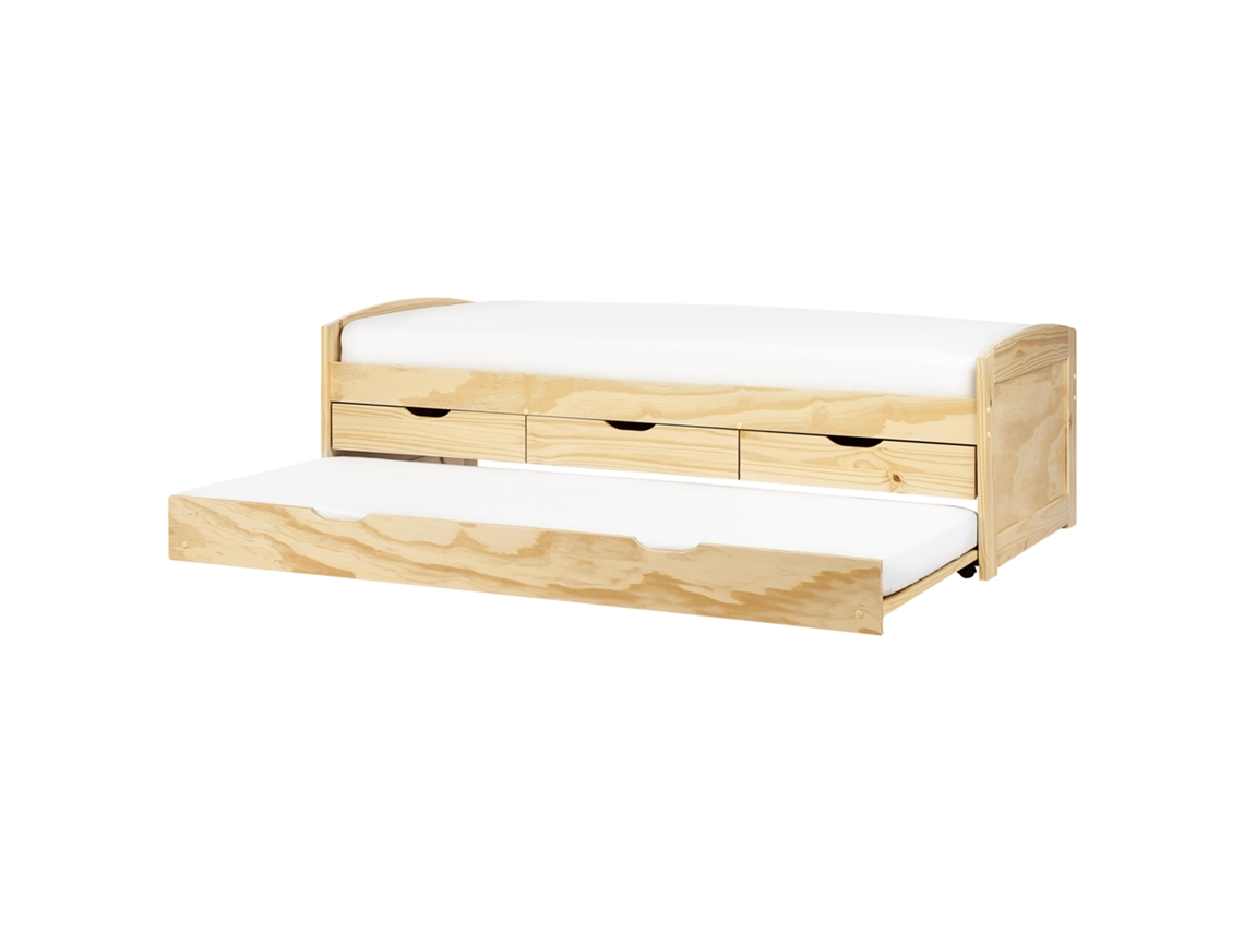Cama Infantil Com Gavetão E Arrumação Beliani Petiville De Madeira De Pinho Castanho Claro 90x200
