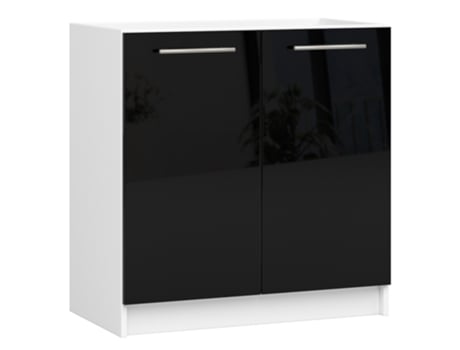 Armário de cozinha para pia AKORD S80 sistema OLIWIA Branco 80 cm 2 portas Preto Brilhante 1 prateleira 80x46x82 cm AKORD FURNITURE FACTORY