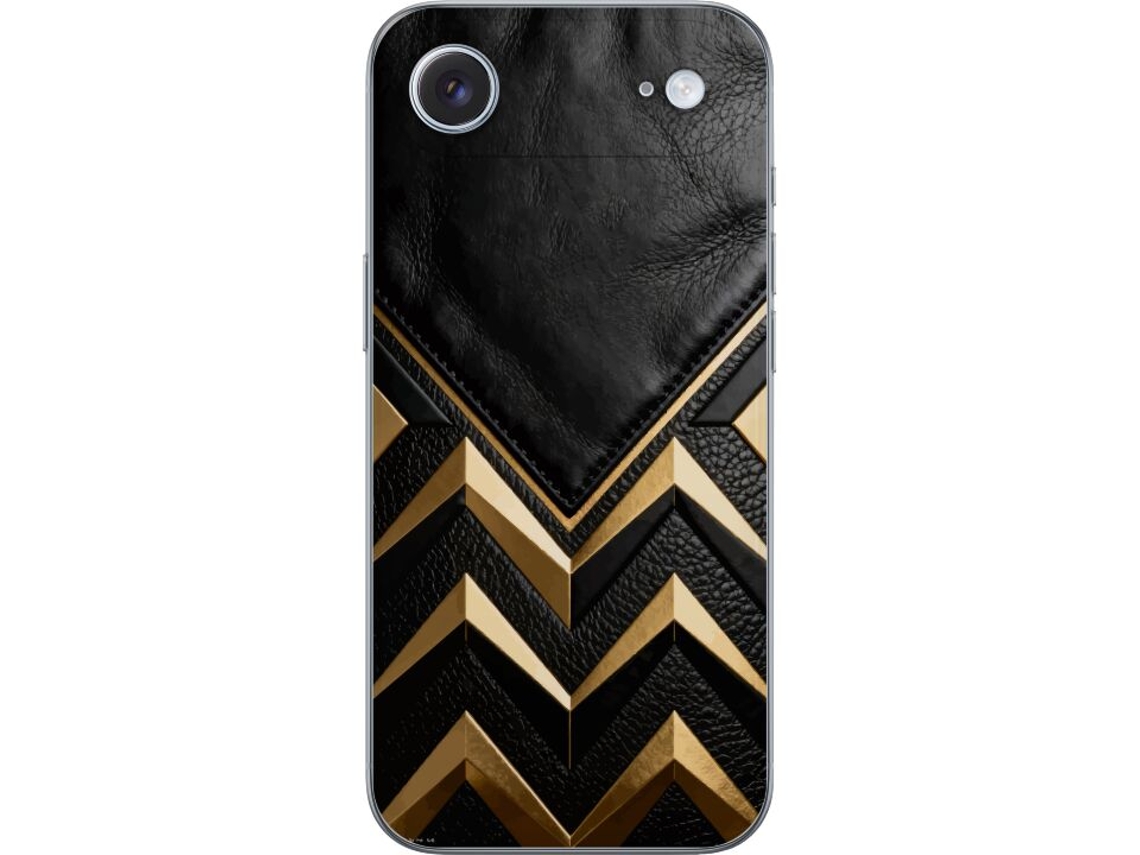 Capa Para Celular Compatível Com Apple Iphone Air, Em Couro Preto Com Moldura Dourada.