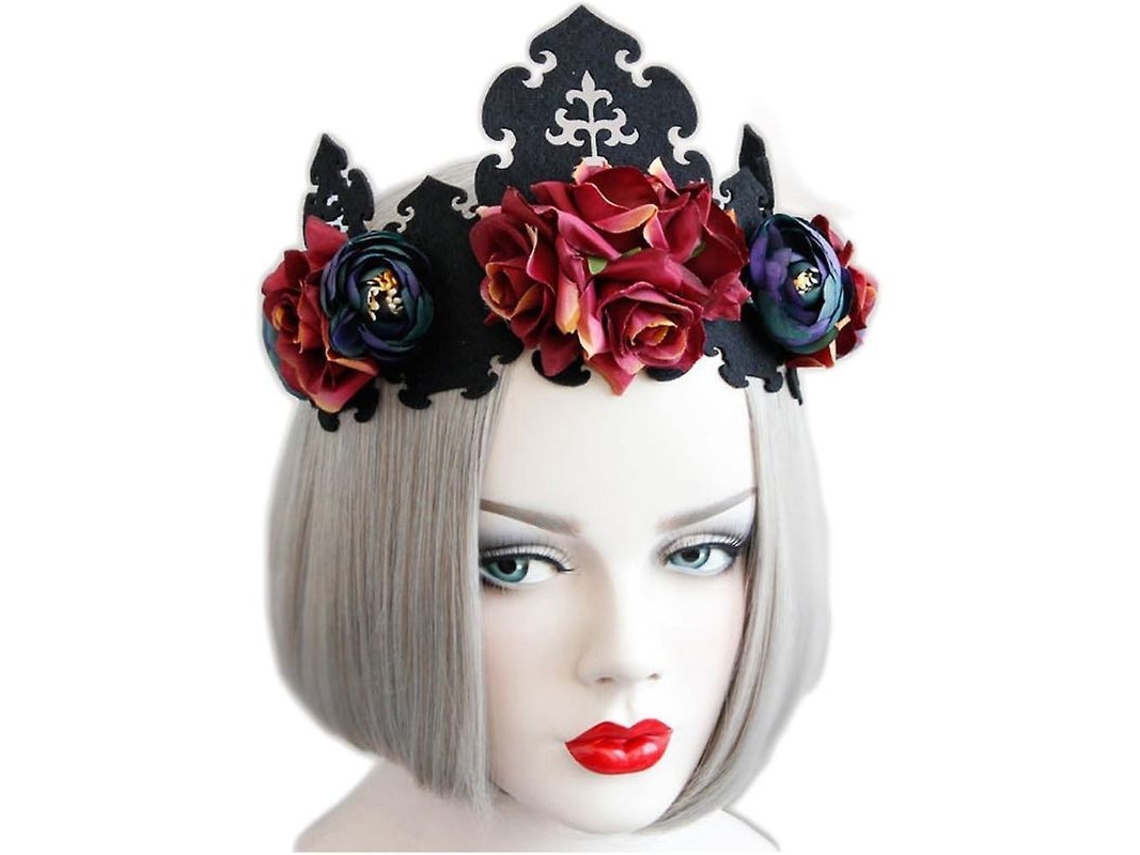 Diadema Floral De Rosa Para Mulheres Meninas Festa Halloween Traje Gothic Meia-noite Ajustável Corona
