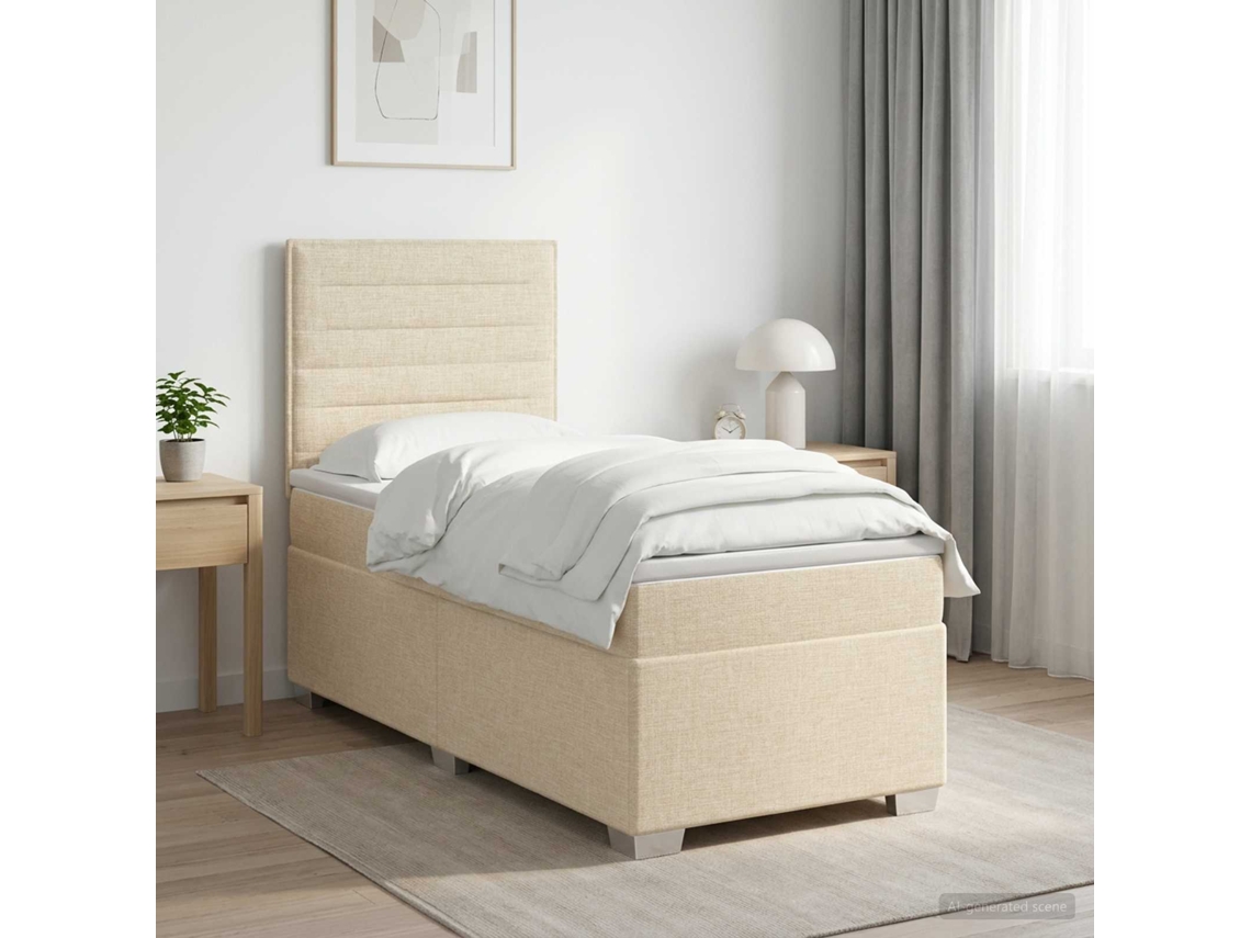 Vidaxl Cama Box Spring Com Colchão Creme 90 X 200 Cm Tecido