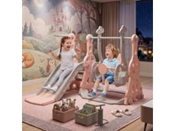 Lazyspace Escorrega Infantil 4 Em 1 140x118 Cm Com Baloiço, Cesto De Basquetebol E Escada - Rosa