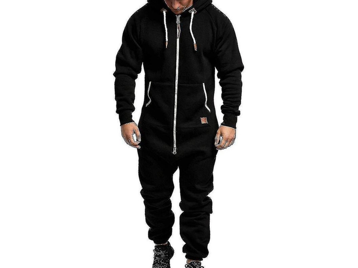 2026 mono de Invierno para Hombre com Capuz e Fecho Casual Jumpsuit Sudadera Romper Xay XL Negro