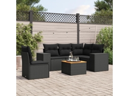 Vidaxl 6 Pcs Conjunto Sofás De Jardim C/ Almofadões Vime Pe Preto