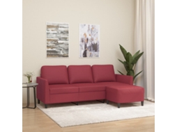 Vidaxl Sofá 3 Lugares C/ Apoio Pés 180 Cm Couro Artif. Vermelho Tinto