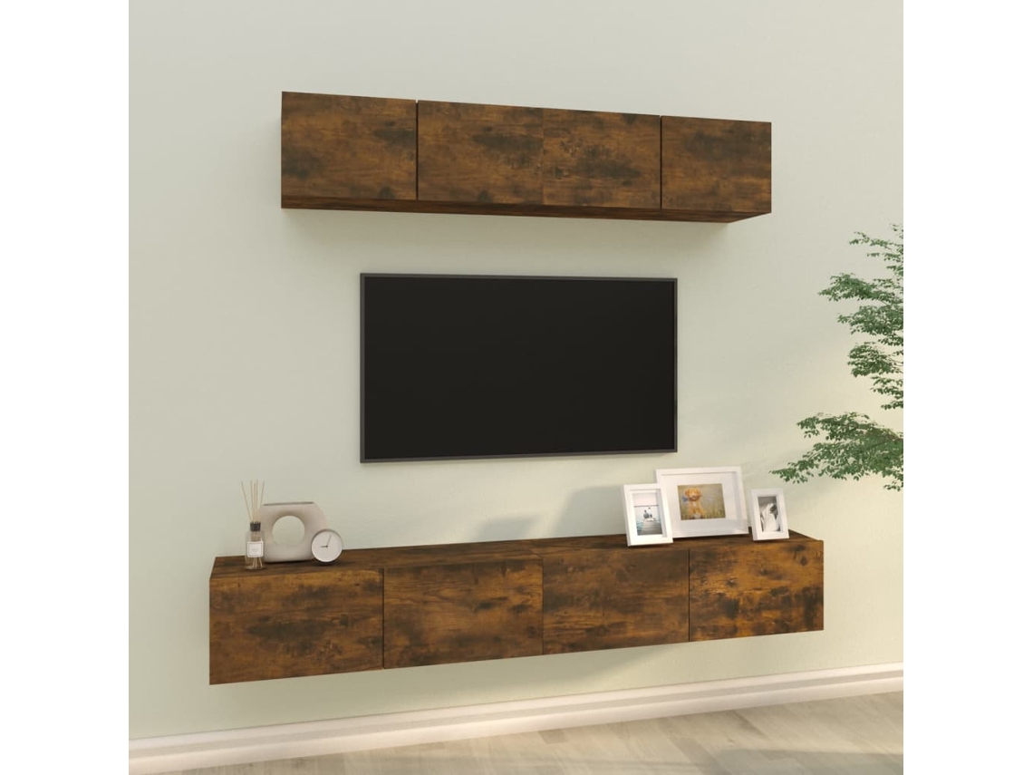 Vidaxl Conjunto Móveis de Tv 4 Pcs Madeira Processada Carvalho Fumado