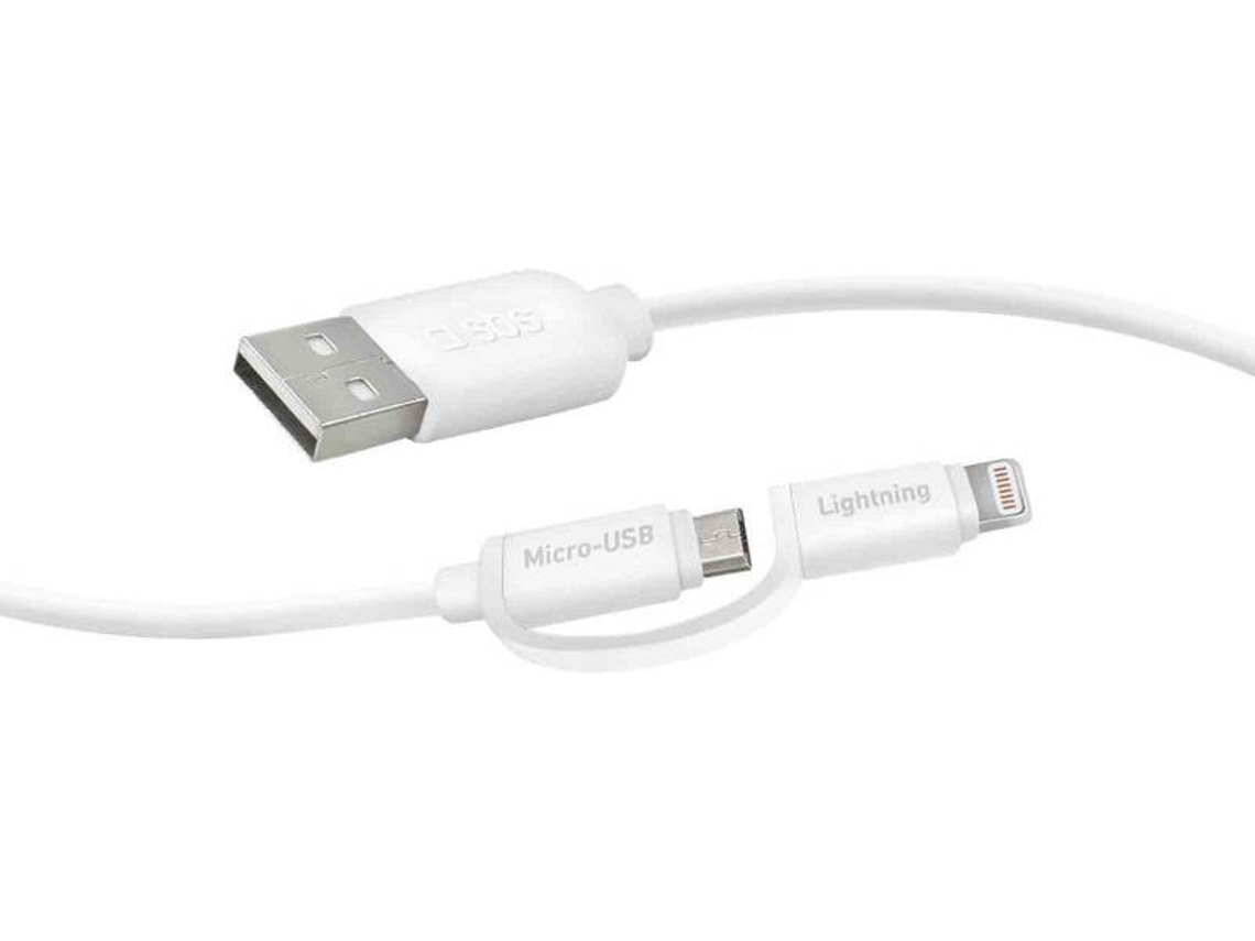 Cabo SBS 2 em 1 (USB - Micro-USB+Lightning - 1m - Branco)