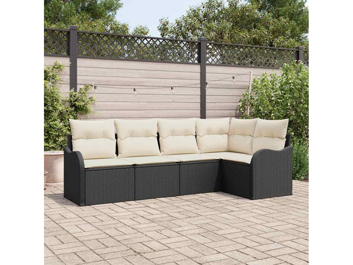 Vidaxl Conjunto De Sofá De Jardim 5 Unid. Preto Vime Pe