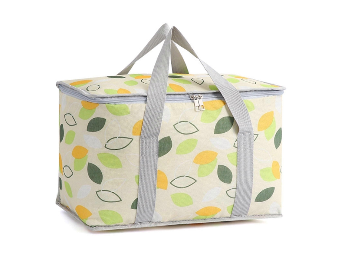 Bolsa Térmica Dobrável De Piquenique Com Grande Capacidade, Ideal Para Viagens Ao Ar Livre, Praia E Piqueniques, Estampa De Folha De Olmo.