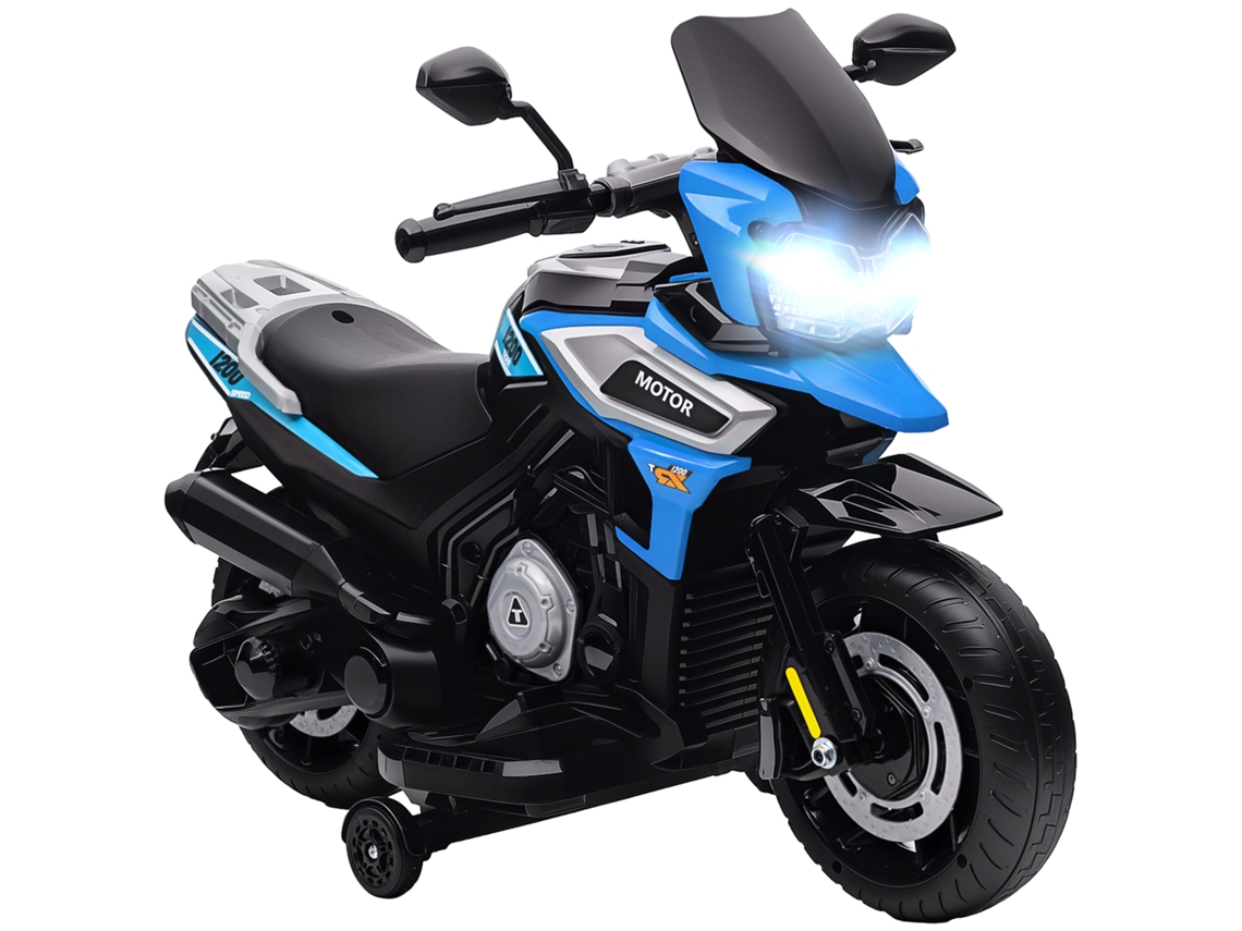 Motocicleta Elétrica Infantil Com Rodas, Espelhos E Apoio Para Os Pés, Feita De Pp E Metal, 85,5 X 44,5 X 56 Cm, Azul.