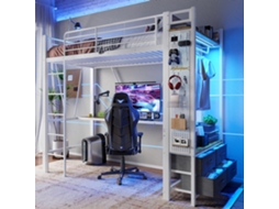 Cama Alta 90x200cm Ferro Mesa Usb Type-c Led Branco Sem Colchão