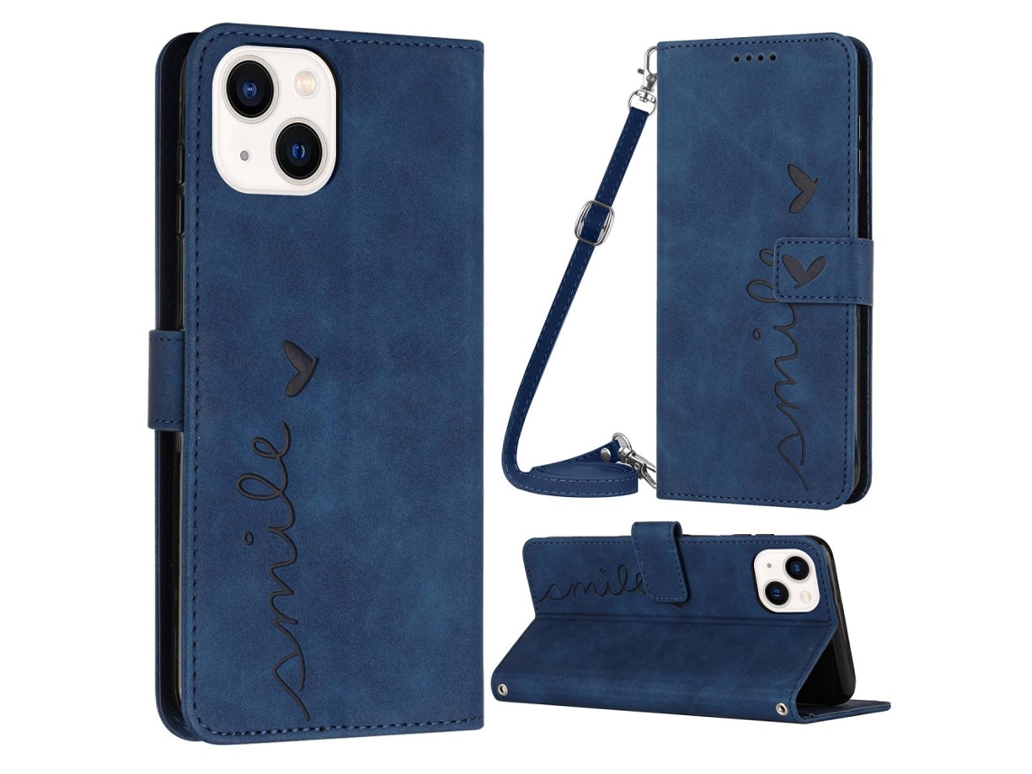 Capa Pega Para Iphone 14 Plus Pele Sintética Azul