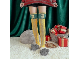 Meias De Lã Coral Macia Até O Joelho, Ideias Para O Inverno, Para Meninas E Mulheres. Meias Listradas Com Estampas De Animais Flufos E Desenhos Animados